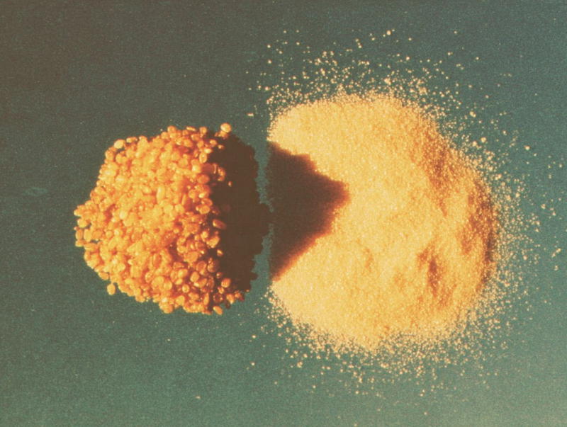 Macro close-up of non-nano zinc oxide particle size compared to nano zinc oxide